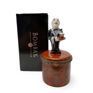 Vintage Bombay Co. Butler Plaid Hinged Porcelain Trinket Box Candle